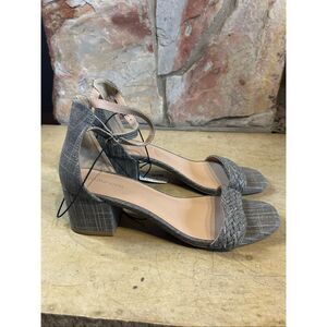 Maurices Roxy Gray Plaid Braided Strap Block Heel Sandals Women's Size 8.5 M